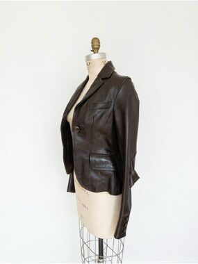 DSQUARED Women’s Black Leather Blazer Jacket WITH PLEATED BACK DETAIL